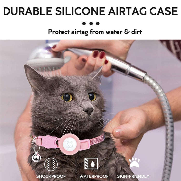 Rhinestone Pet Collar with Bell for AirTag 2nd Gen / AirTag 1st Gen Tracker Case, White Diamond B...