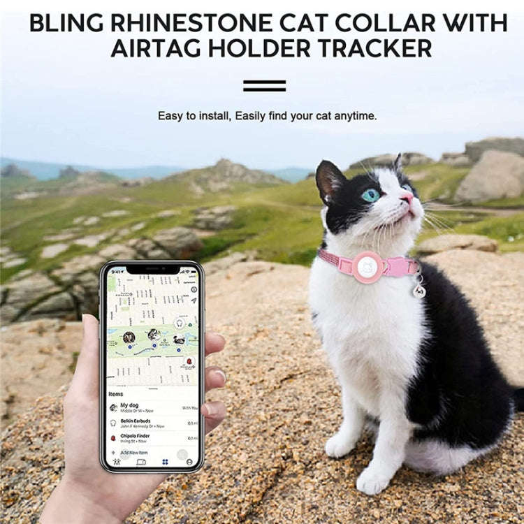 Rhinestone Pet Collar with Bell for AirTag 2nd Gen / AirTag 1st Gen Tracker Case, White Diamond B...