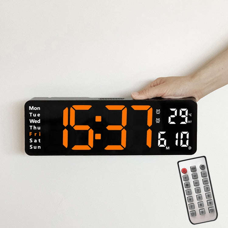 6629 13 Inch Multifunctional LED Living Room Large Screen Wall Clock, 13 Inch Black Shell Orange ...