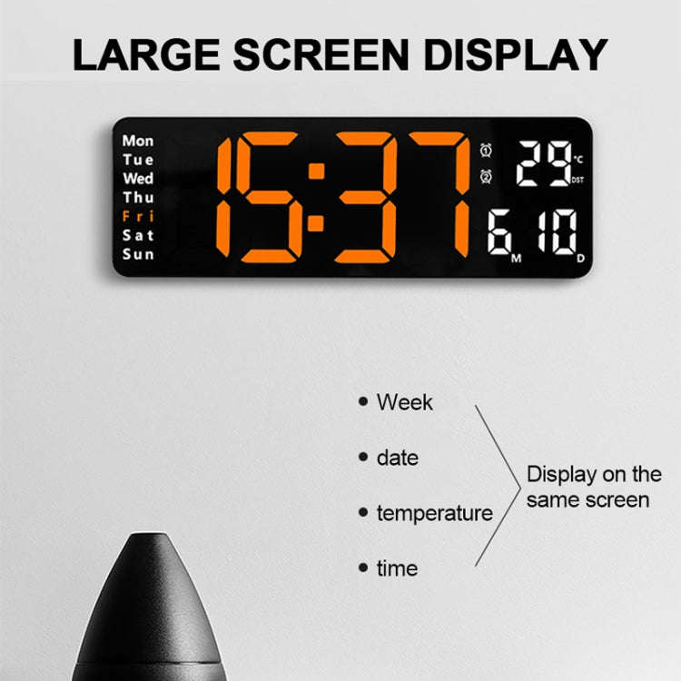 6629 13 Inch Multifunctional LED Living Room Large Screen Wall Clock, 13 Inch Black Shell Orange ...
