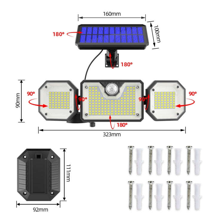 Solar Human Body Sensor Light LED Outdoor Waterproof Garden Light, Style:, Split 226LED