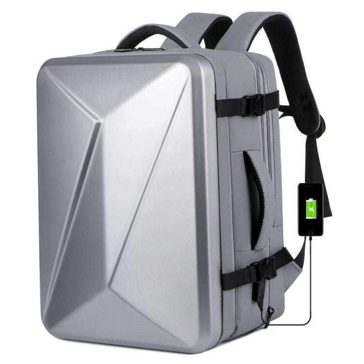 Large-capacity Waterproof Expandable Hard Shell Backpack with USB Charging Hole, 161 Light Grey, ...