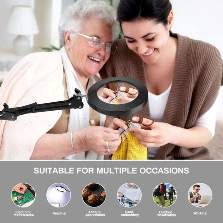 5X Magnifying Glass LED Folding Long Arm Clip Light Eye-protection USB Reading Lamp, Medium, Large