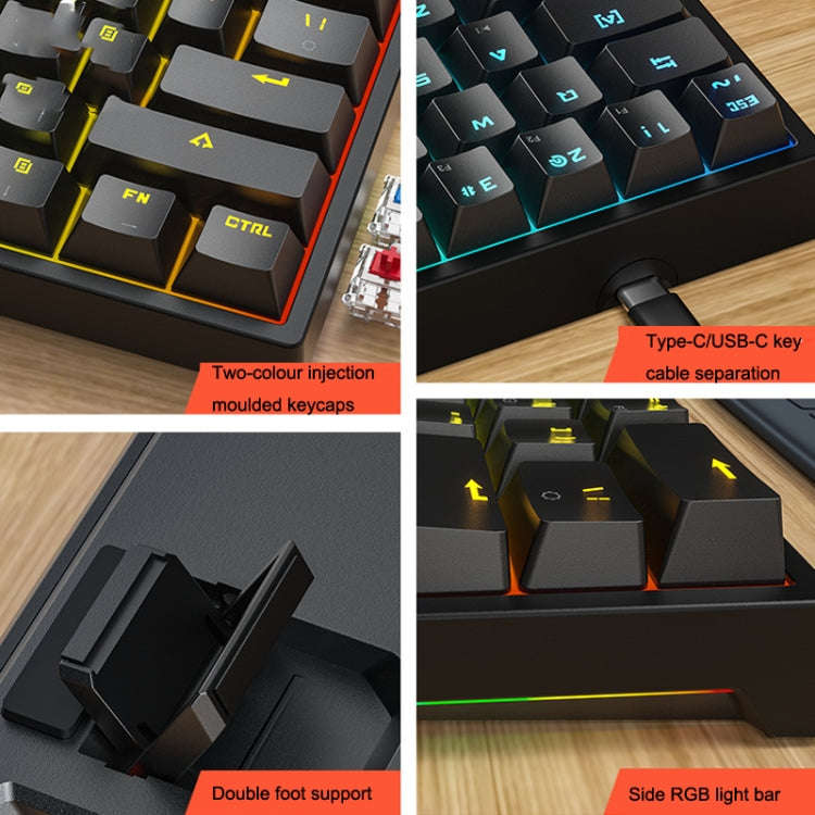 LEAVEN K620 61 Keys Hot Plug-in Glowing Game Wired Mechanical Keyboard, Cable Length: 1.8m, Black...