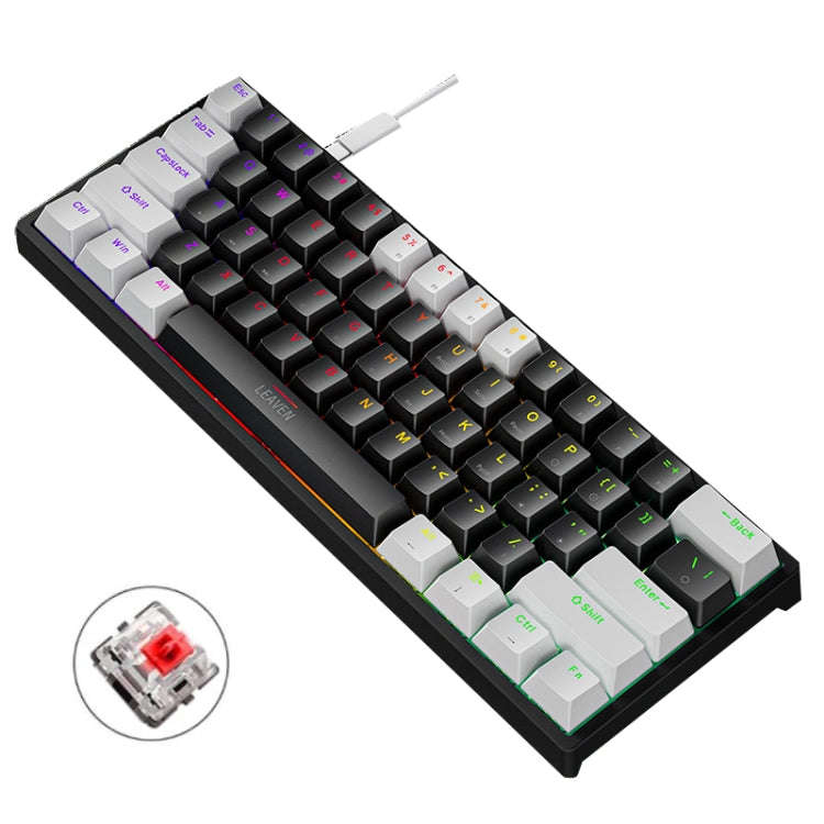 LEAVEN K620 61 Keys Hot Plug-in Glowing Game Wired Mechanical Keyboard, Cable Length: 1.8m, Black...