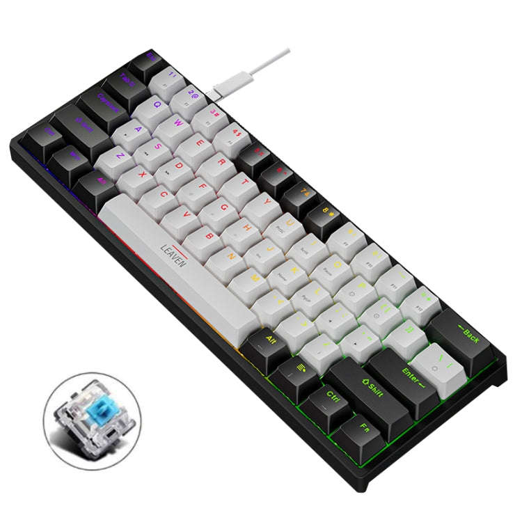 LEAVEN K620 61 Keys Hot Plug-in Glowing Game Wired Mechanical Keyboard, Cable Length: 1.8m, Black...