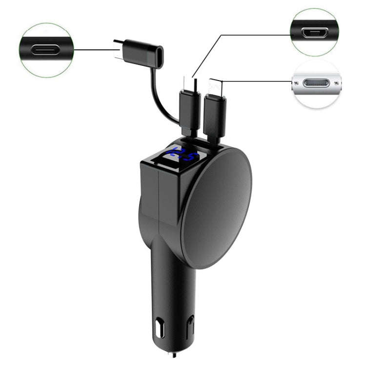 3 In 1 40W Fast Charging Dual Cable Retractable Car Charger, 40W