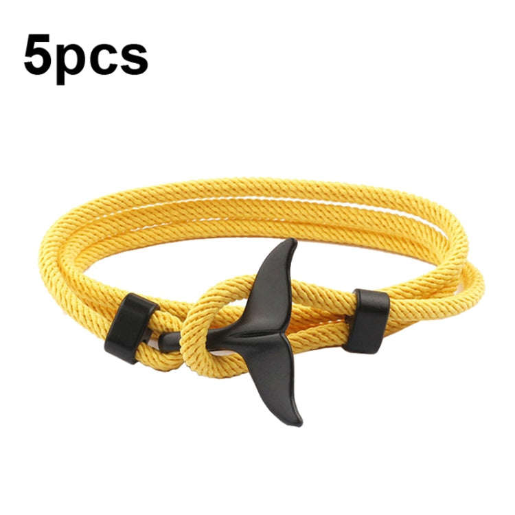 5pcs Whale Tail Braided Hand Rope Double Live Buckle Adjustable Bracelet, 5pcs Light Blue, 5pcs B...