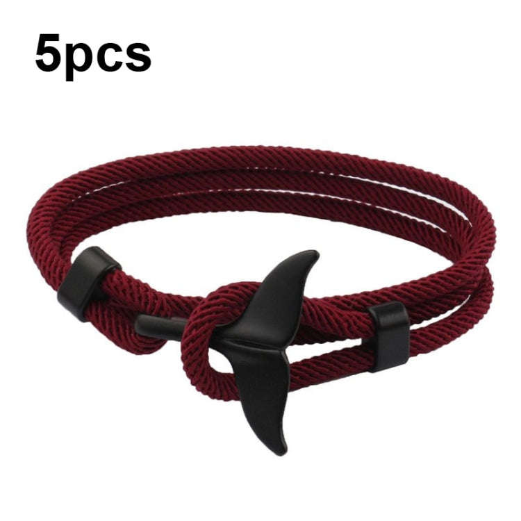 5pcs Whale Tail Braided Hand Rope Double Live Buckle Adjustable Bracelet, 5pcs Light Blue, 5pcs B...