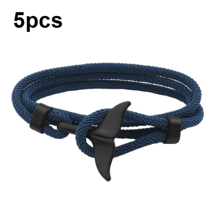 5pcs Whale Tail Braided Hand Rope Double Live Buckle Adjustable Bracelet, 5pcs Light Blue, 5pcs B...