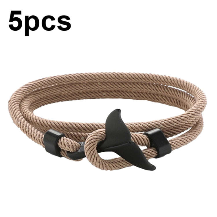 5pcs Whale Tail Braided Hand Rope Double Live Buckle Adjustable Bracelet, 5pcs Light Blue, 5pcs B...