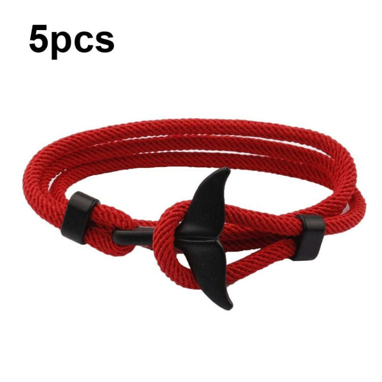 5pcs Whale Tail Braided Hand Rope Double Live Buckle Adjustable Bracelet, 5pcs Light Blue, 5pcs B...