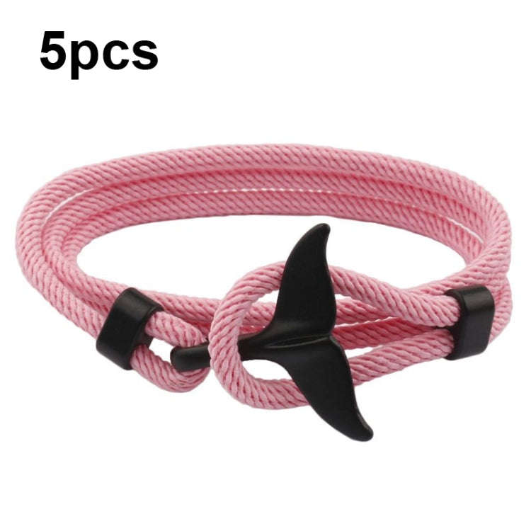 5pcs Whale Tail Braided Hand Rope Double Live Buckle Adjustable Bracelet, 5pcs Light Blue, 5pcs B...