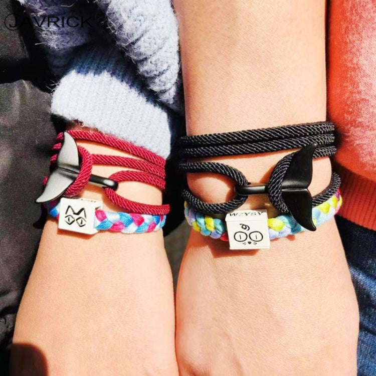 5pcs Whale Tail Braided Hand Rope Double Live Buckle Adjustable Bracelet, 5pcs Light Blue, 5pcs B...