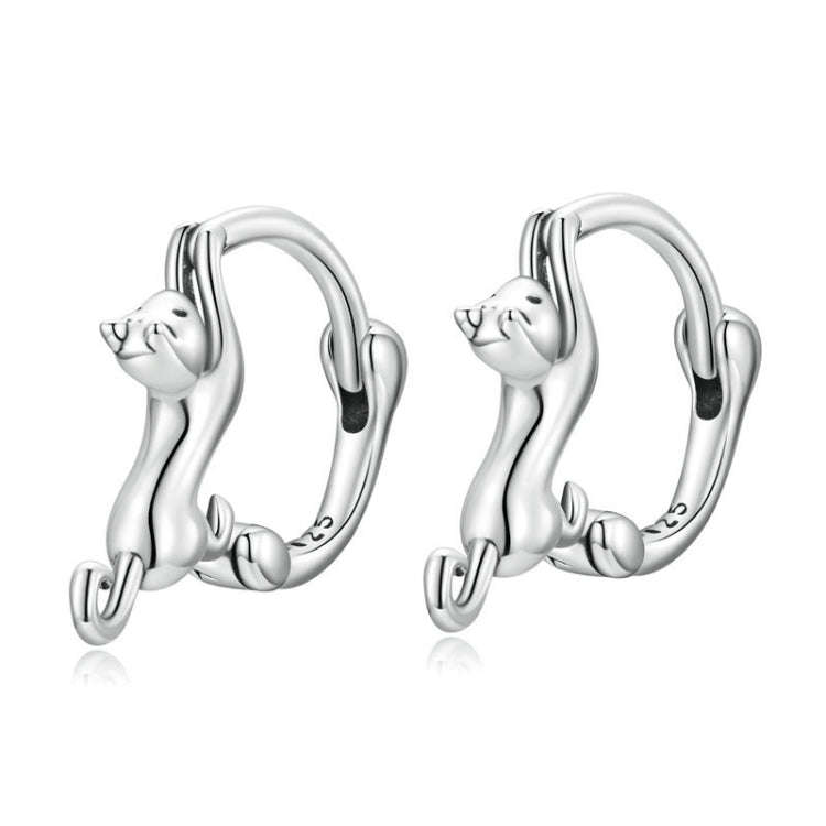 Sterling Silver S925 Diamond Stretch Cat Stretch Earrings, Size:, Small Platinum Plated, Large Pl...