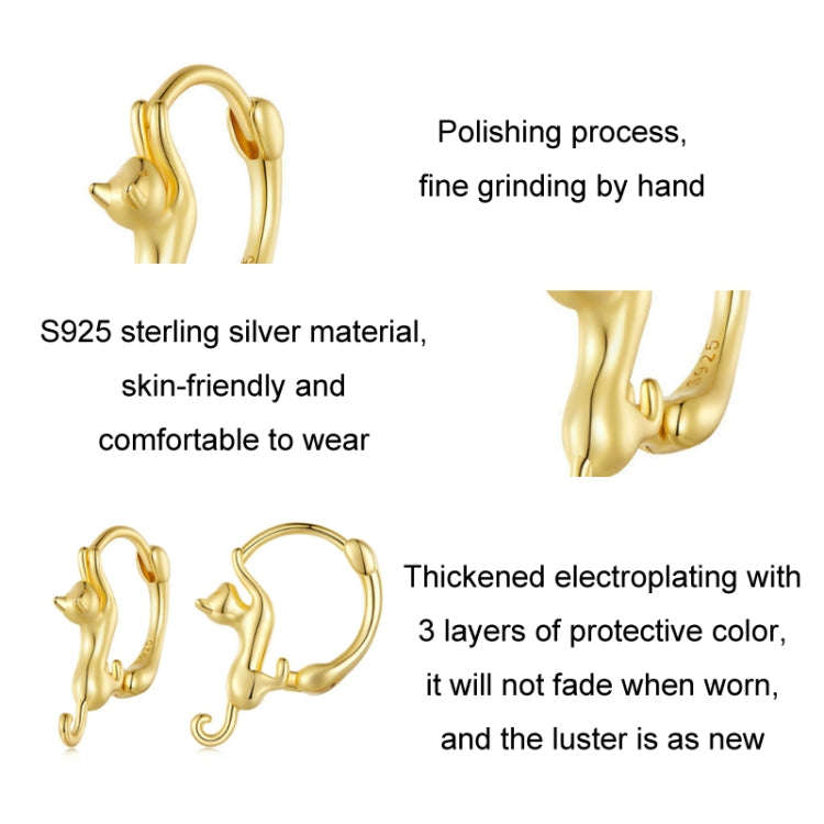 Sterling Silver S925 Diamond Stretch Cat Stretch Earrings, Size:, Small Platinum Plated, Large Pl...