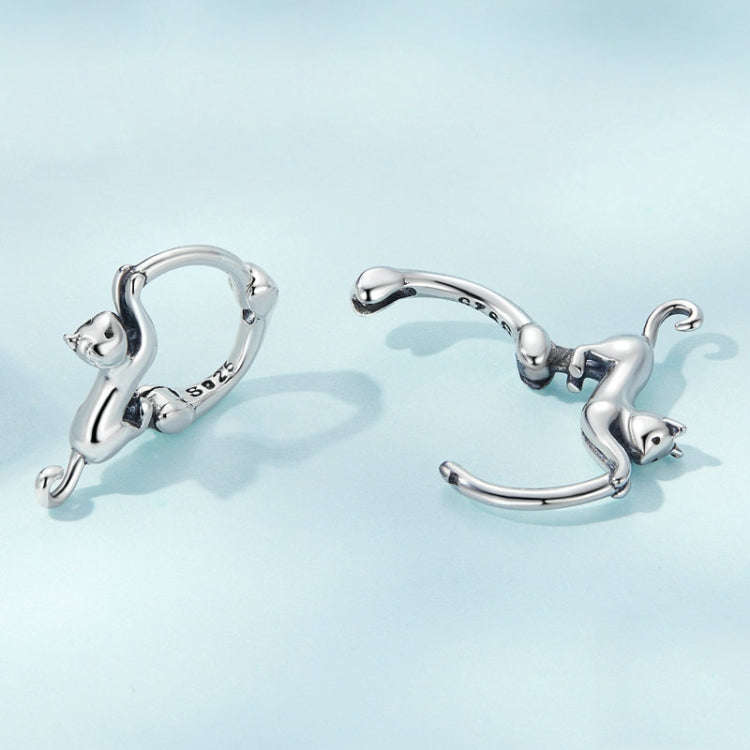 Sterling Silver S925 Diamond Stretch Cat Stretch Earrings, Size:, Small Platinum Plated, Large Pl...