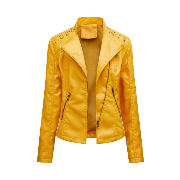 Women Short Leather Jacket Slim Jacket Motorcycle Suit, S, M, L, XL
