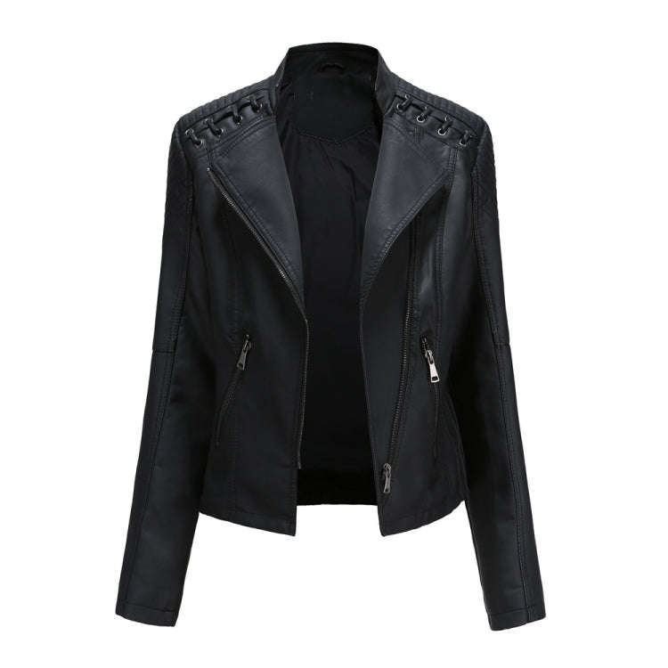 Women Short Leather Jacket Slim Jacket Motorcycle Suit, S, M, L, XL