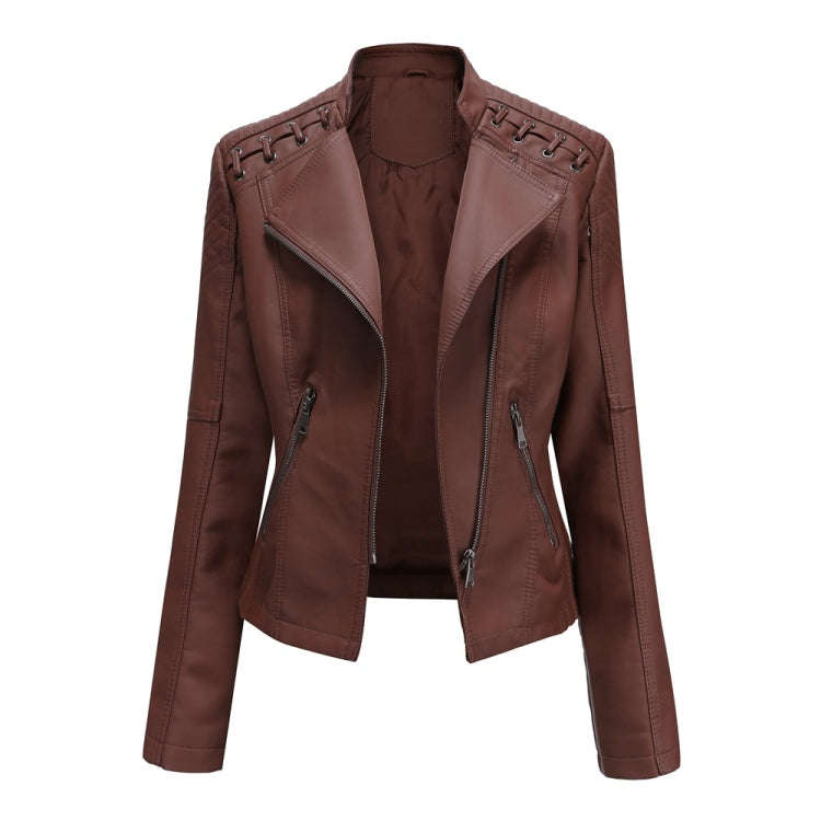 Women Short Leather Jacket Slim Jacket Motorcycle Suit, S, M, L, XL