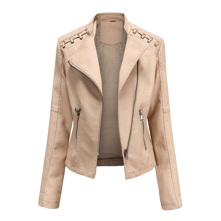 Women Short Leather Jacket Slim Jacket Motorcycle Suit, S, M, L, XL