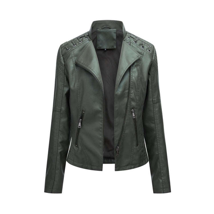Women Short Leather Jacket Slim Jacket Motorcycle Suit, S, M, L, XL