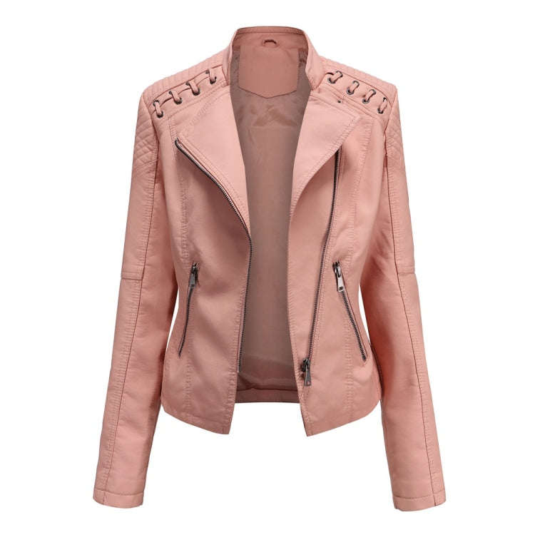 Women Short Leather Jacket Slim Jacket Motorcycle Suit, S, M, L, XL