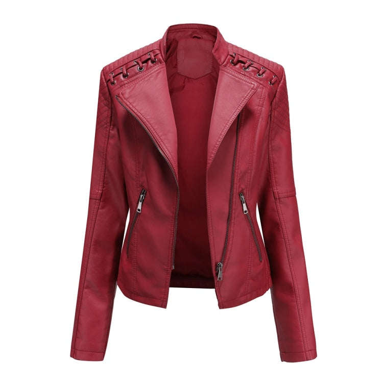 Women Short Leather Jacket Slim Jacket Motorcycle Suit, S, M, L, XL