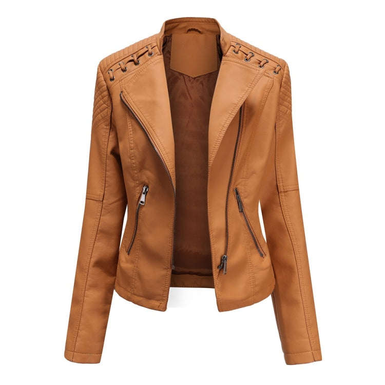 Women Short Leather Jacket Slim Jacket Motorcycle Suit, S, M, L, XL