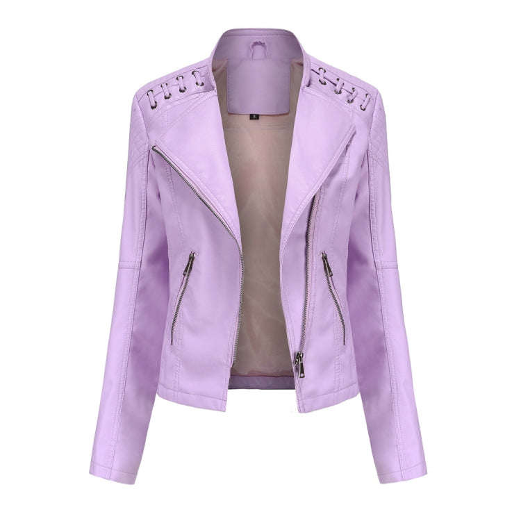 Women Short Leather Jacket Slim Jacket Motorcycle Suit, S, M, L, XL