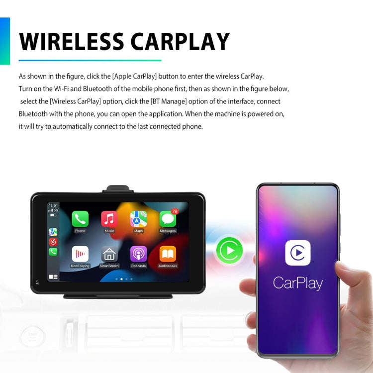A3135 7 Inches HD Wired Smart Screen With Wireless CarPlay + Android Auto + Android, Without Came...