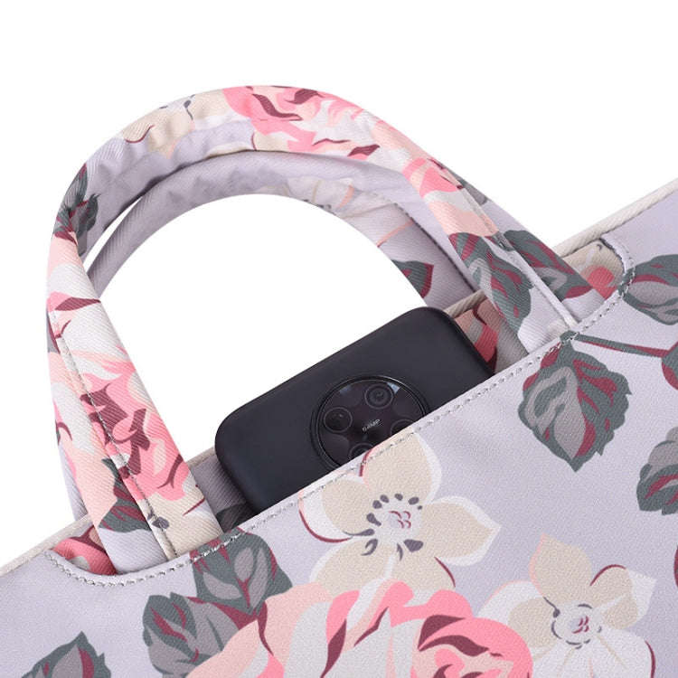 H40-B01 White Rose Pattern Laptop Case Bag Computer Liner Bag With Handle, 12 Inch, 13 Inch, 14 I...