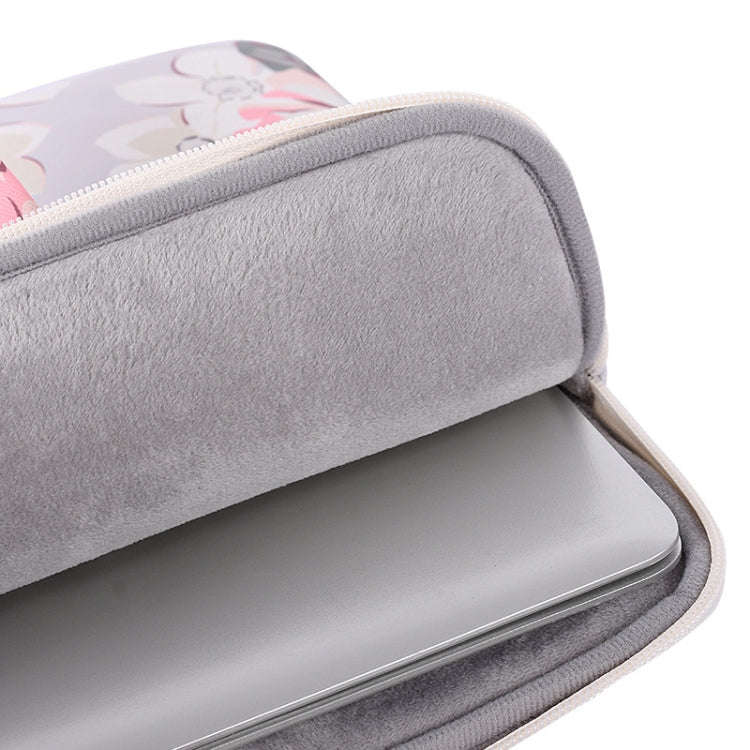 H40-B01 White Rose Pattern Laptop Case Bag Computer Liner Bag With Handle, 12 Inch, 13 Inch, 14 I...