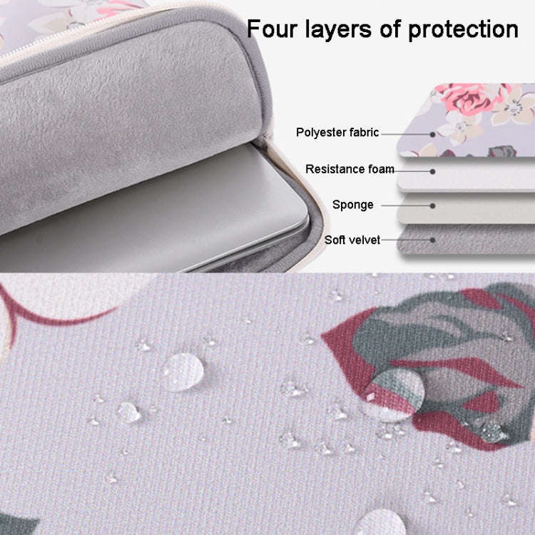 H40-B01 White Rose Pattern Laptop Case Bag Computer Liner Bag With Handle, 12 Inch, 13 Inch, 14 I...