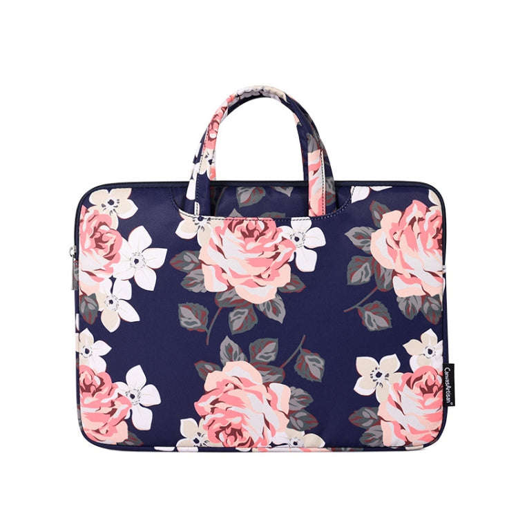 H40-B01 White Rose Pattern Laptop Case Bag Computer Liner Bag With Handle, 12 Inch, 13 Inch, 14 I...