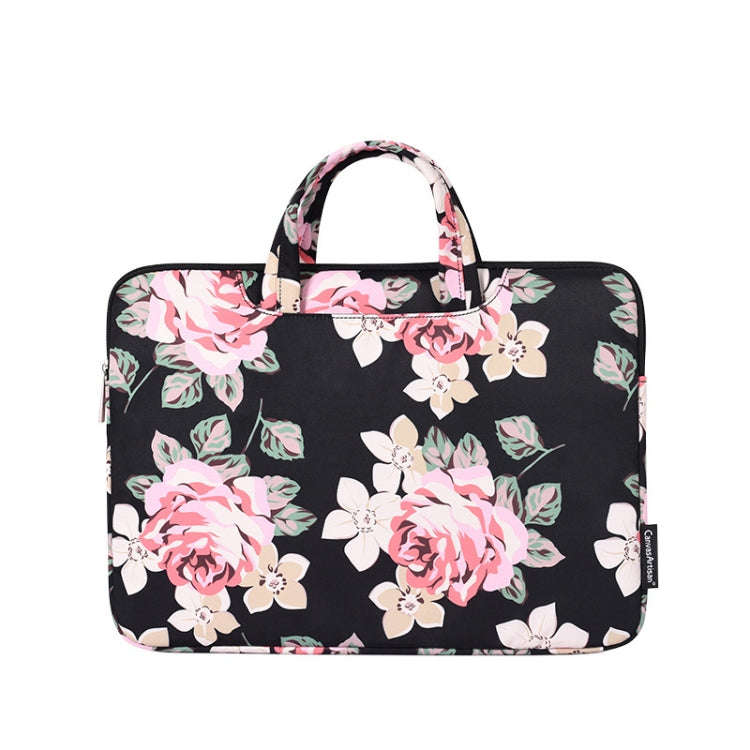 H40-B01 White Rose Pattern Laptop Case Bag Computer Liner Bag With Handle, 12 Inch, 13 Inch, 14 I...