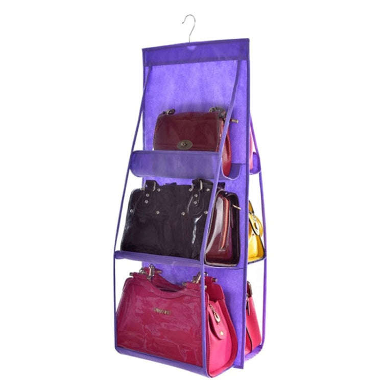 B05005 Double Sided 6 Pocket Hanging Bag Non-woven Fabric Hanging Handbag Organizer, B05005 Purpl...