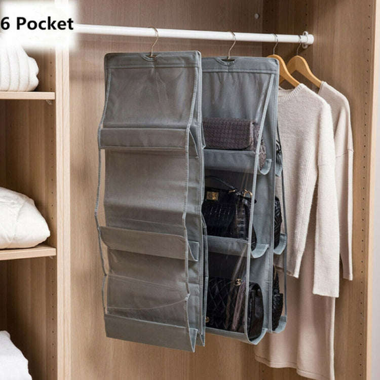 B05005 Double Sided 6 Pocket Hanging Bag Non-woven Fabric Hanging Handbag Organizer, B05005 Purpl...