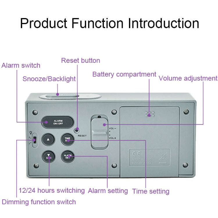 8890H Multifunctional Photosensitive Bedside Small Alarm Clock LCD Screen Digital Clock