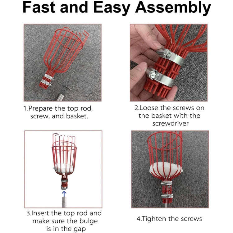 Stainless Steel Aerial Fruit Picker Fruit Picking Tools, With Rod 4 Sections 1.6m, With Rod 6 Sec...