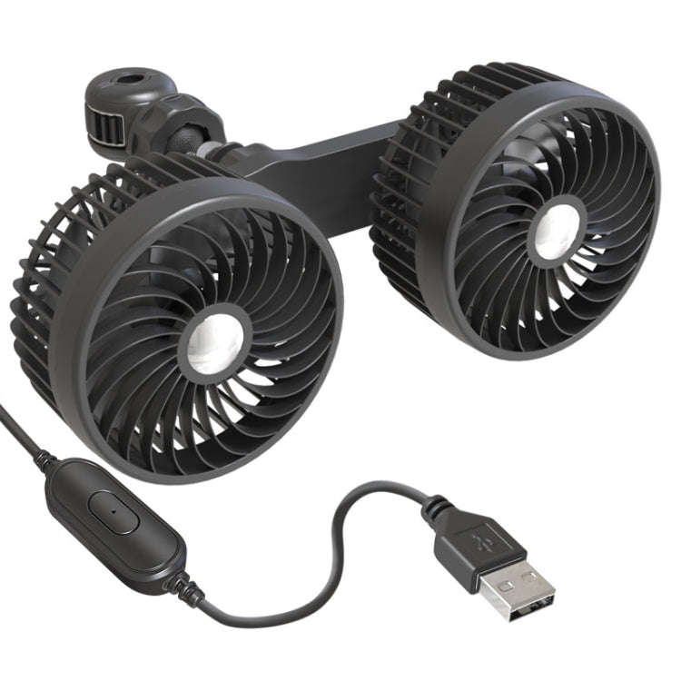 F6207 Car Rear Seat Zip Lock USB Double Head Fan, USB, Cigarette Lighter with USB