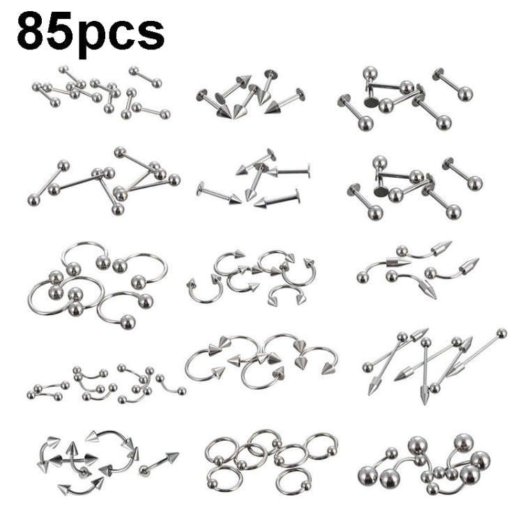 85pcs Piercing Jewelry Stainless Steel Lip Studs Eyebrow Studs Nose Studs