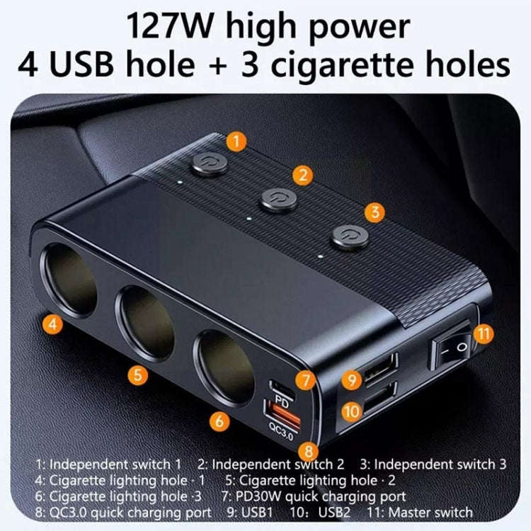 Car Cigarette Lighter USB3.0/PD Interface 127W Car Charger