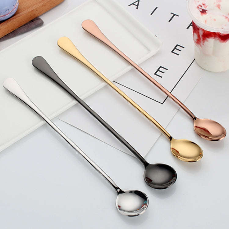 304 Stainless Steel Long Handle Thickened Round Spoon Coffee Ice Drink Mixing Spoon, Stainless St...