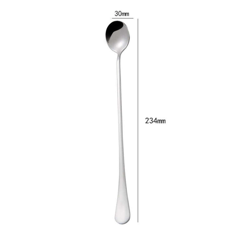 304 Stainless Steel Long Handle Thickened Round Spoon Coffee Ice Drink Mixing Spoon, Stainless St...
