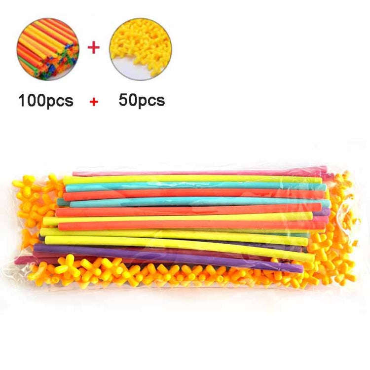 DIY Plastic 4D Straw Building Blocks Joint Funny Development Toys, 50pcs Pipe+50 Connectors, 100p...