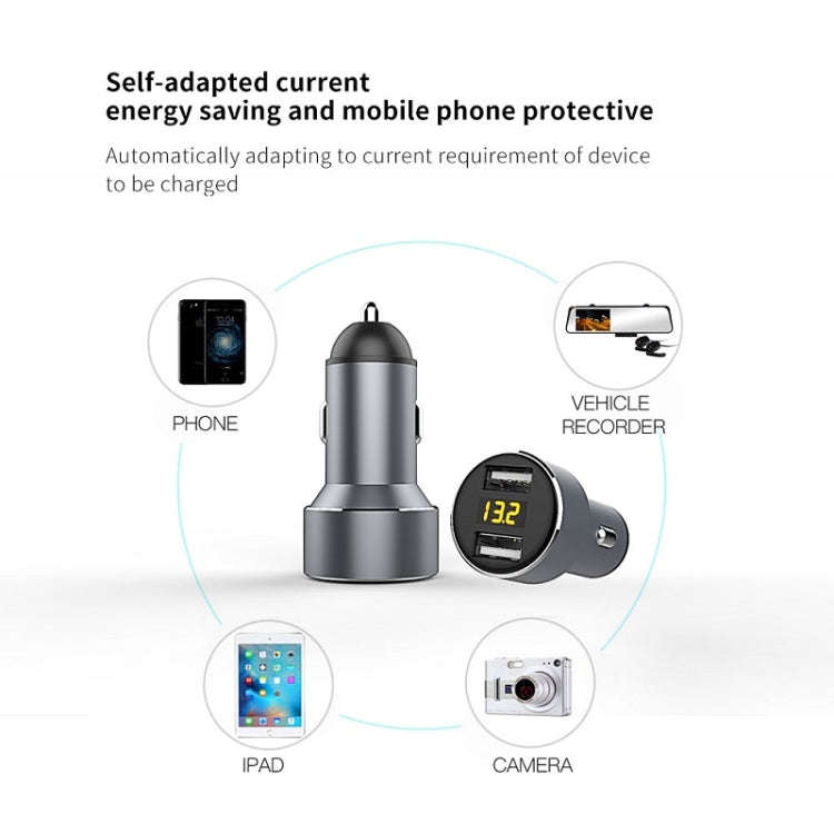 Mini Multifunctional Dual USB Digital Display Car Charger, Black, Grey, Red