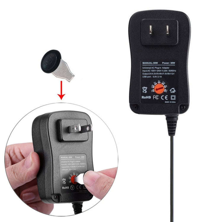 30W USB Interface Adjustable Power Adapter With Power Monitoring LED Light, US Plug, EU Plug, UK ...