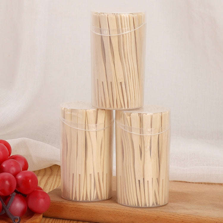 Bamboo Fruit Stick Disposable Two Tines Dessert Fork For Home Use, 100pcs /Can, 200pcs /Can