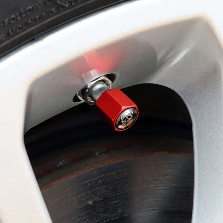 4pcs/set Skull Metal Car Tire Universal Modified Aluminum Alloy Valve Cap, Black, Silver, Red